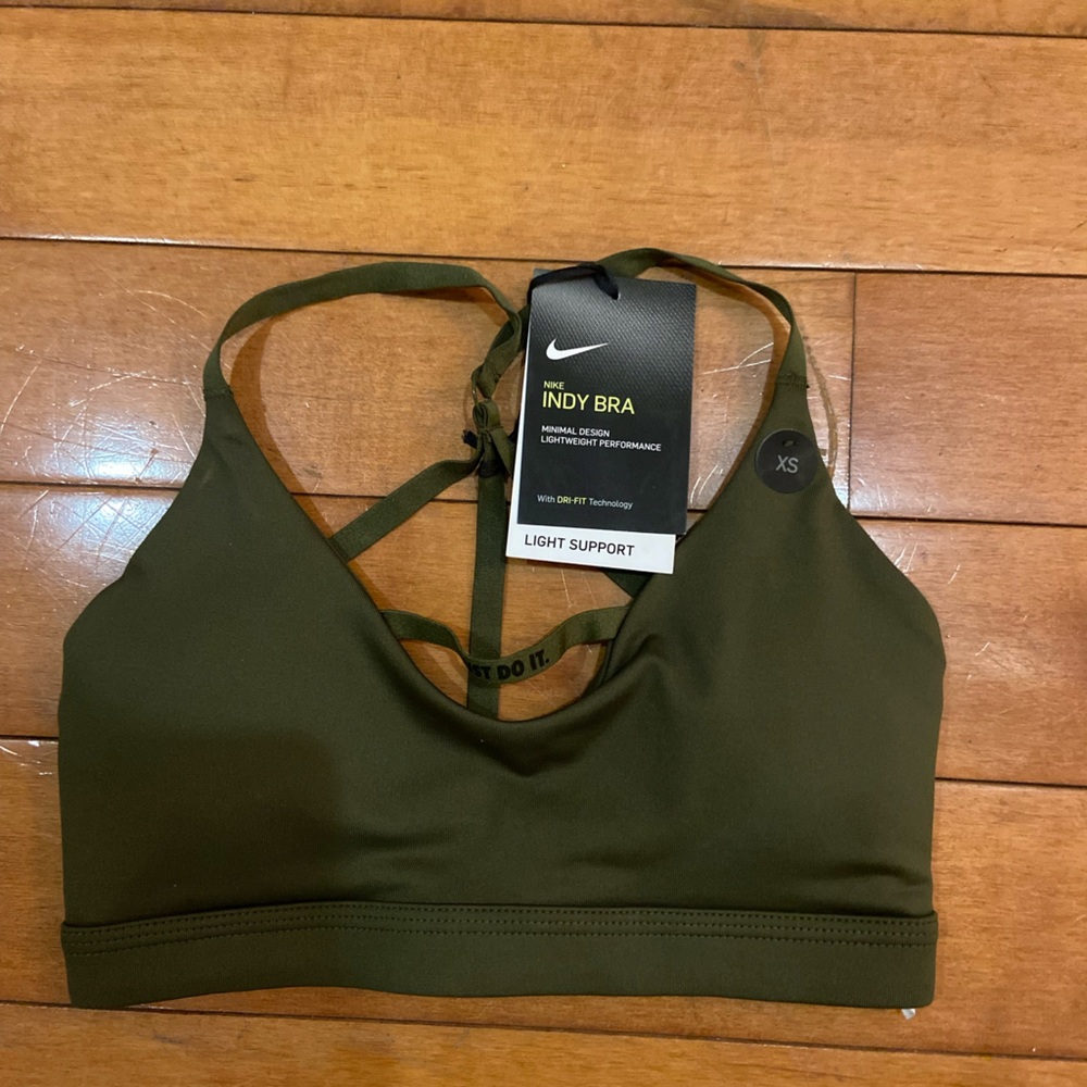 Nike Indy Bra Dark Green Size XS Strappy Racerback Light Support NWT